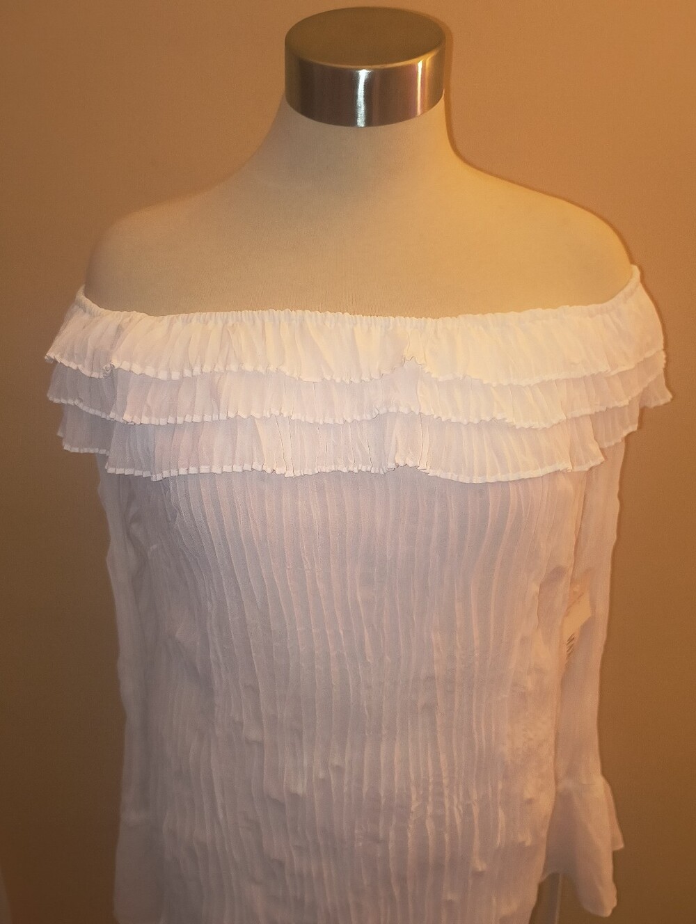 Kaeylyn Max II Off-Shoulder Ruffle Bohemian Sheer Top (White)